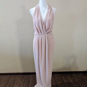 Betsy & Adam Womens Long Glitter V-Neck formal Dress, Blush Color, size 10